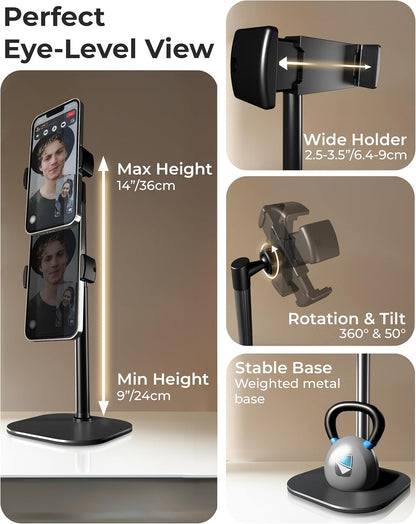 COOPER ChatStand, Adjustable Cell Phone Stand for Desk, Phone Stand for Recording, iPhone Holder for Filming, Small iPhone Tripod, Soporte para Celular, Fits Samsung, Android, (Night Black)