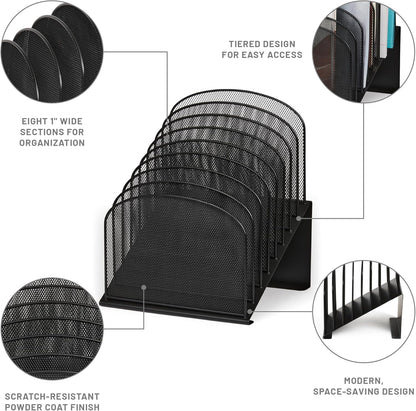 Safco Onyx Desk Organizer, 8 Tiered Vertical Compartments, Office and Classroom Mailbox , Paper and Mail Sorter, Steel Mesh, Black