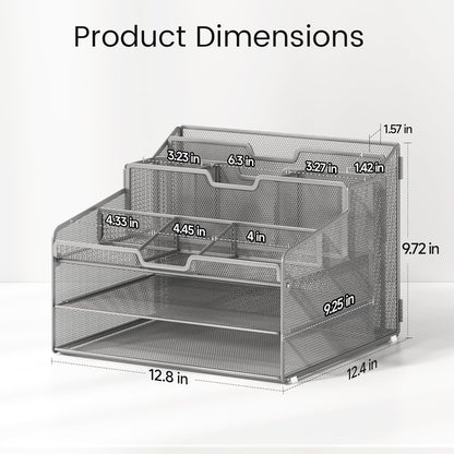 Lavatino Desk Organizer - Metal Mesh with 2 Paper Letter Trays, 7 Flexible Dividers, 2 Vertical File Holders for Office/Home/Classroom Supplies, Desk Organizers and Accessories, Black