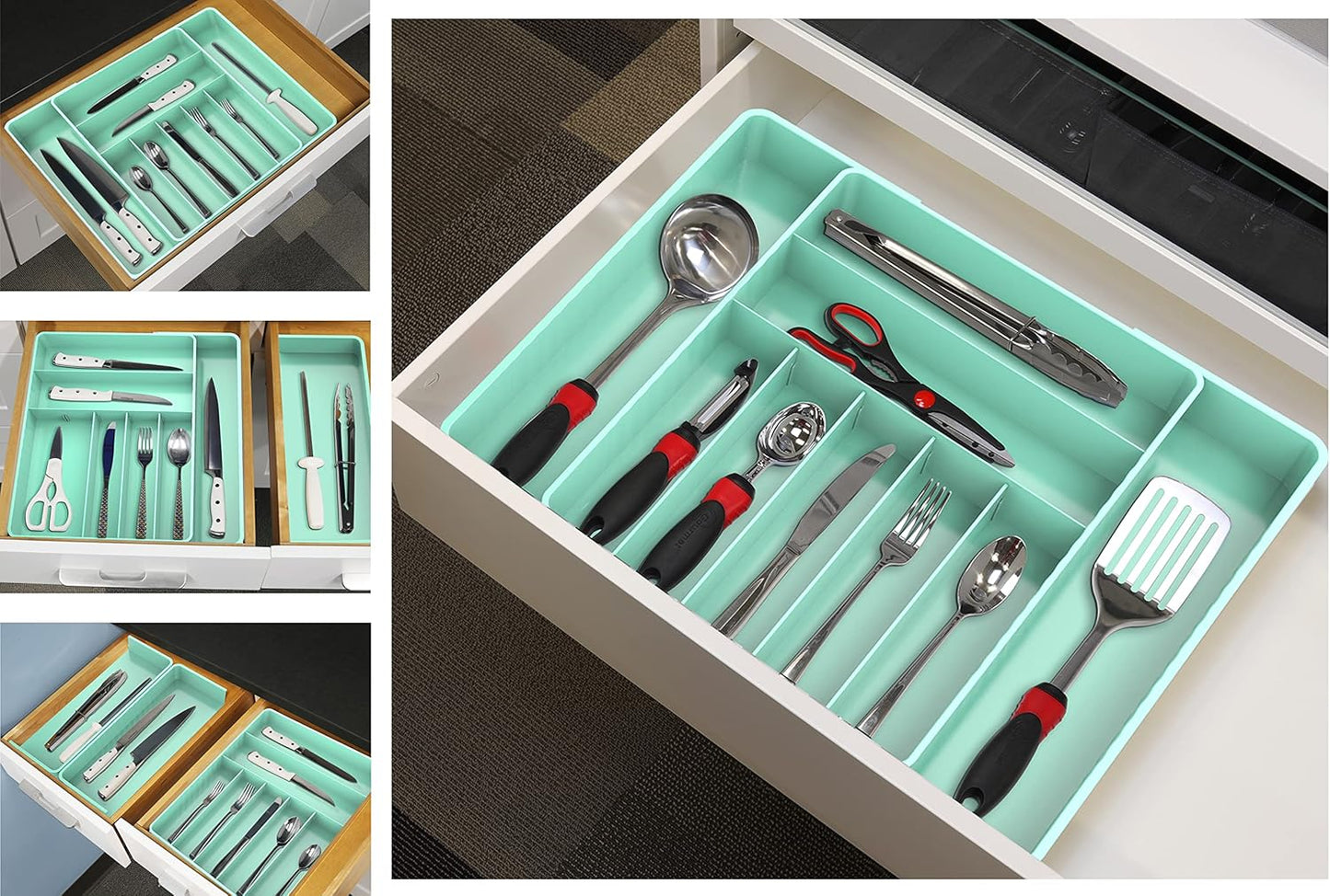 Simple Houseware Expandable & Adjustable Cutlery Drawer Organizer - Large Utensil and Flatware Tray for Kitchen Drawers, White