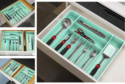 Simple Houseware Expandable & Adjustable Cutlery Drawer Organizer - Large Utensil and Flatware Tray for Kitchen Drawers, White