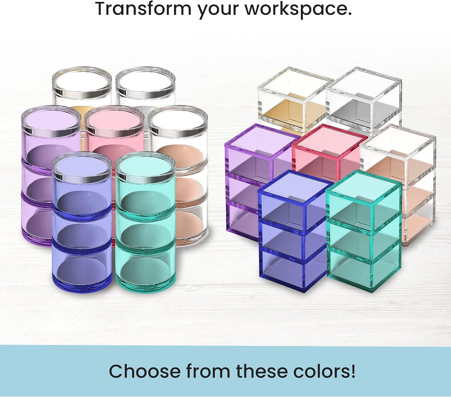 OfficeGoods 3-Tier Stackable Acrylic Holder- Stylish Desk Organizer and Storage for Office or Home – Transparent Round Design with Gold Metal Base