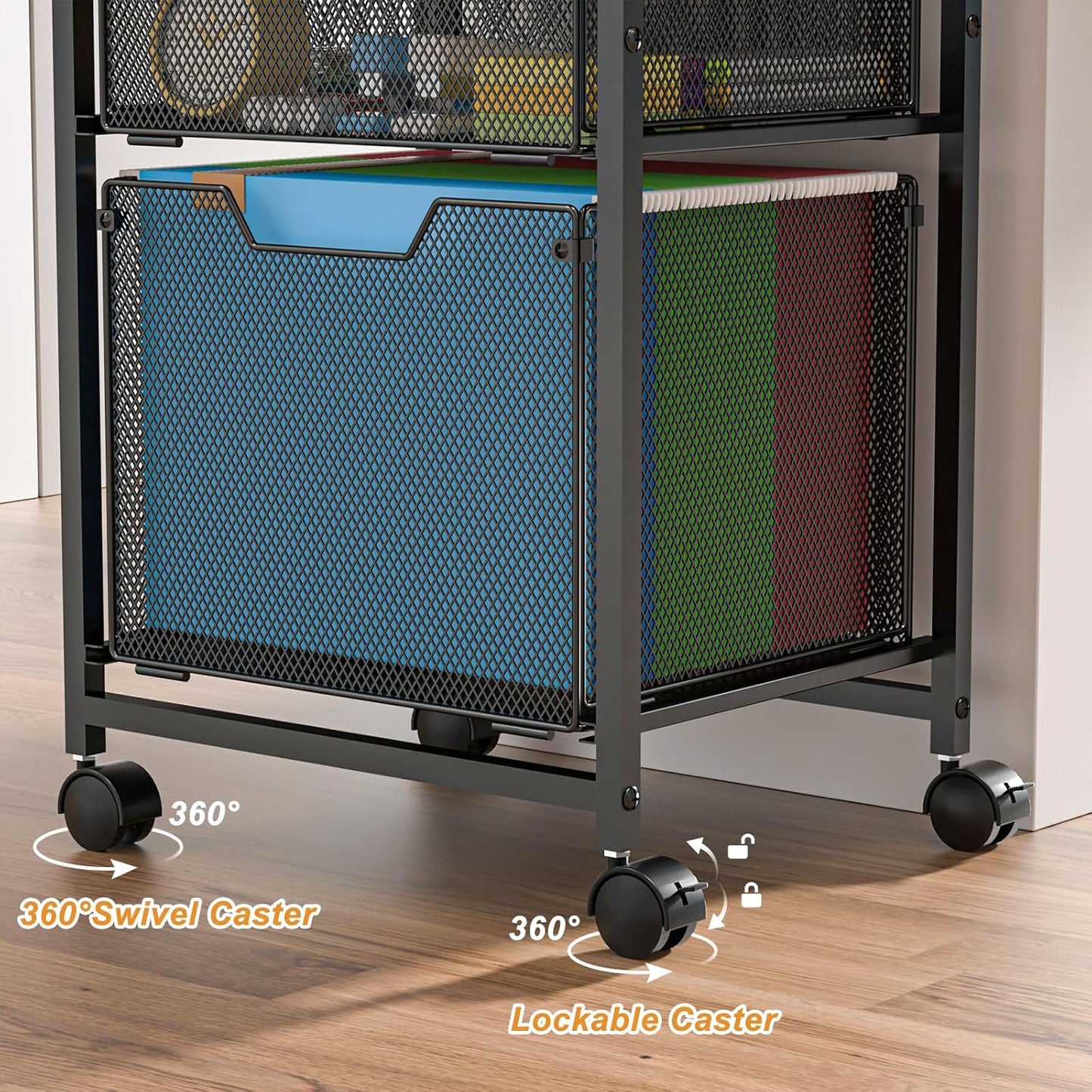 5-Tier Rolling File Cart Under Desk with Drawers, File Cabinet Organizer for Hanging File Folders, Letter-Size File Storage with Wheels, Multi-Layer Mobile Filing Cabinet for Under Desk Storage