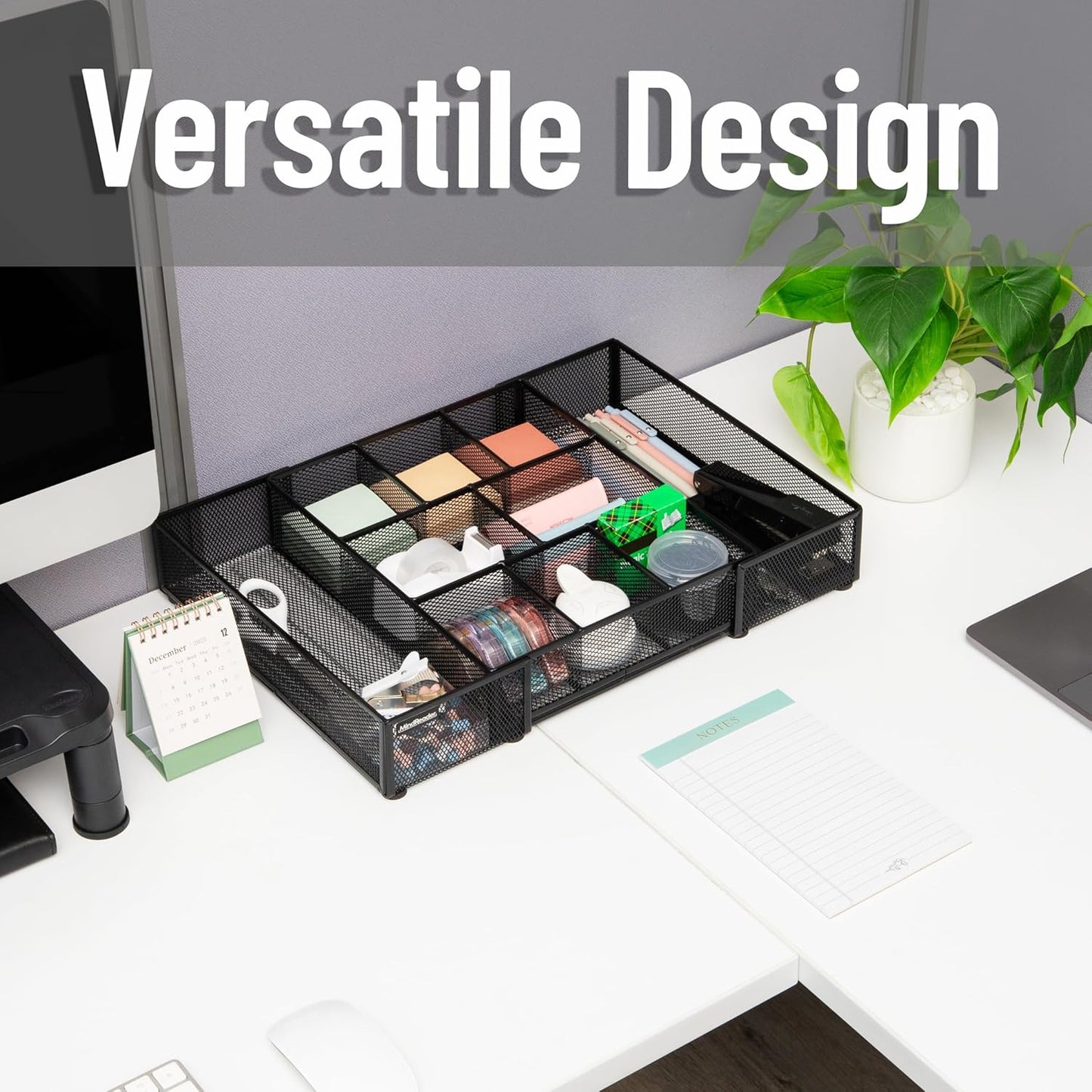 Mind Reader Expandable Mesh Desk Drawer Organizer, Adjustable from 9.25" to 17.125", Office Supply Storage Tray, Makeup Organizer, Black