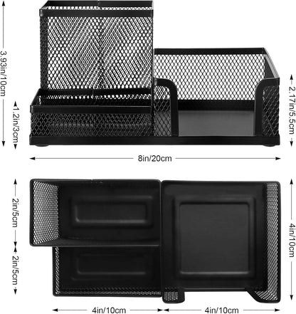 Comix Mesh Pen Pencil Holder Desk Organizer, 3 Compartment Wire Desktop Pen Pencil Cup Caddy Office Supplies Desk Accessories for Home Office School, Black