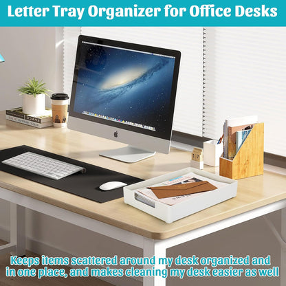 Letter-Size Tray Desk Letter Tray Paper Tray, Sturdy Heavy-Duty Plastic Printer Paper Tray, Single-Tier Stackable File Storage Organizer for Office Home (Clear)