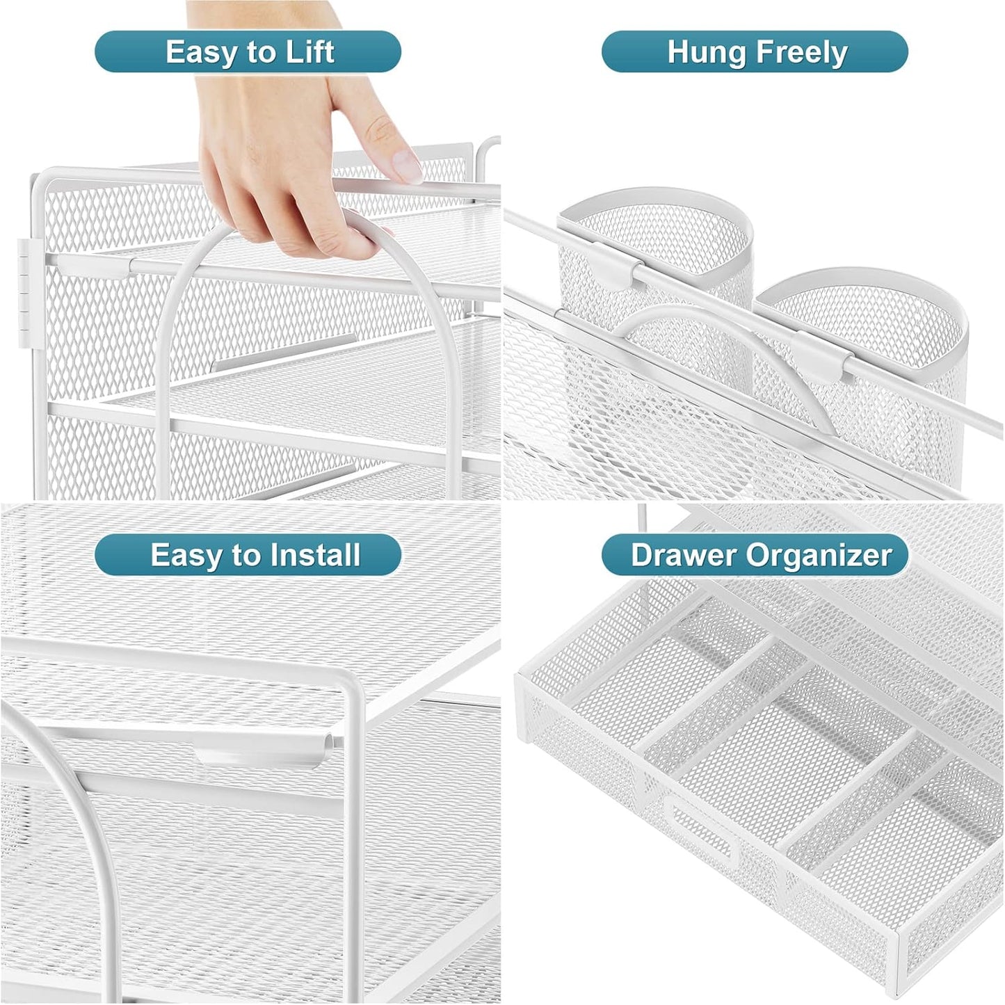 Marbrasse Desk Organizer and Accessories，4-Tier Paper Letter Tray Organizer with File Holder，Desk Accessories & Workspace Desktop Organizers for School Home Office Supplies (Blue)