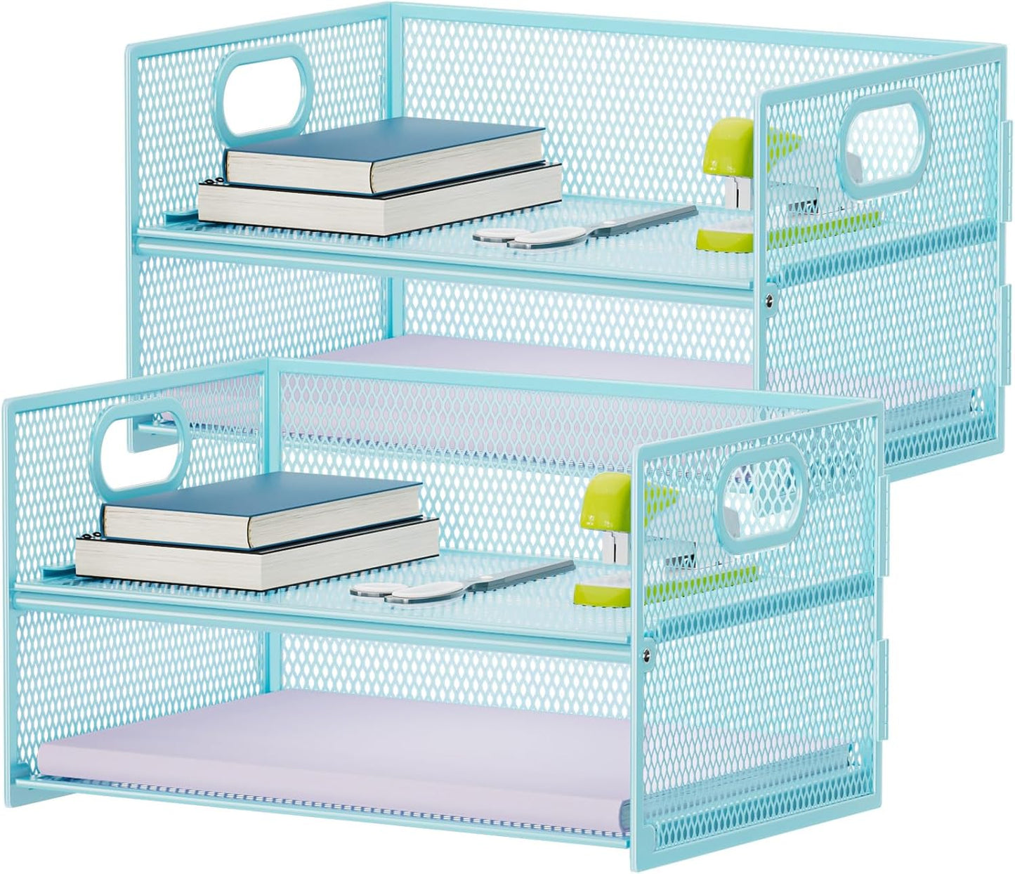 Marbrasse 2 Tier Paper Organizer Letter Tray, Mesh File Organizer with Handle, Paper Sorter Desk Organizer for Home Office Supplies - Black