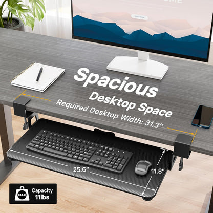 BONTEC KMT01 Under Desk Keyboard Tray, Pull-Out Keyboard & Mouse Platform with C-Clamp, 25.6 x 11.8 in Space-Saving Ergonomic Slide-Out Drawer, Black