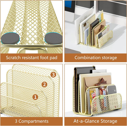 gianotter Mail Organizer Countertop, Metal File Holder with 3-Slot, Rose Gold Desk Accessories & Workspace Organizers (Rose Gold)