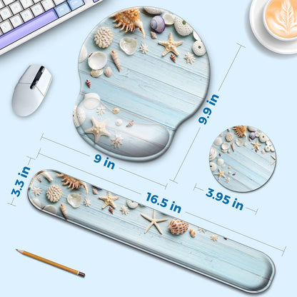 Mouse Pad and Keyboard Wrist Rest Support, with Non-Slip PU Base,Gel Mouse Pad with Coaster,Pain Relief for Gaming, Computer,Office -Beach