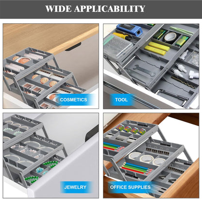 Multi Level Drawer Organizer, Expandable Folding Smart Drawer Organizer Makeup Organizer For Drawer Smart Drawer Organizer Kitchen Gadgets Utensils for Jewelry, Office Drawers (3