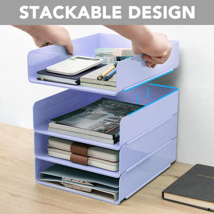 Tiawudi Desk Organizer, Clear Office Organization and Storage, Plastic Letter Tray, Stackable File Organizer for Classroom, Home, Documents, Notes, Folders, Books and Pens, 4 Tier