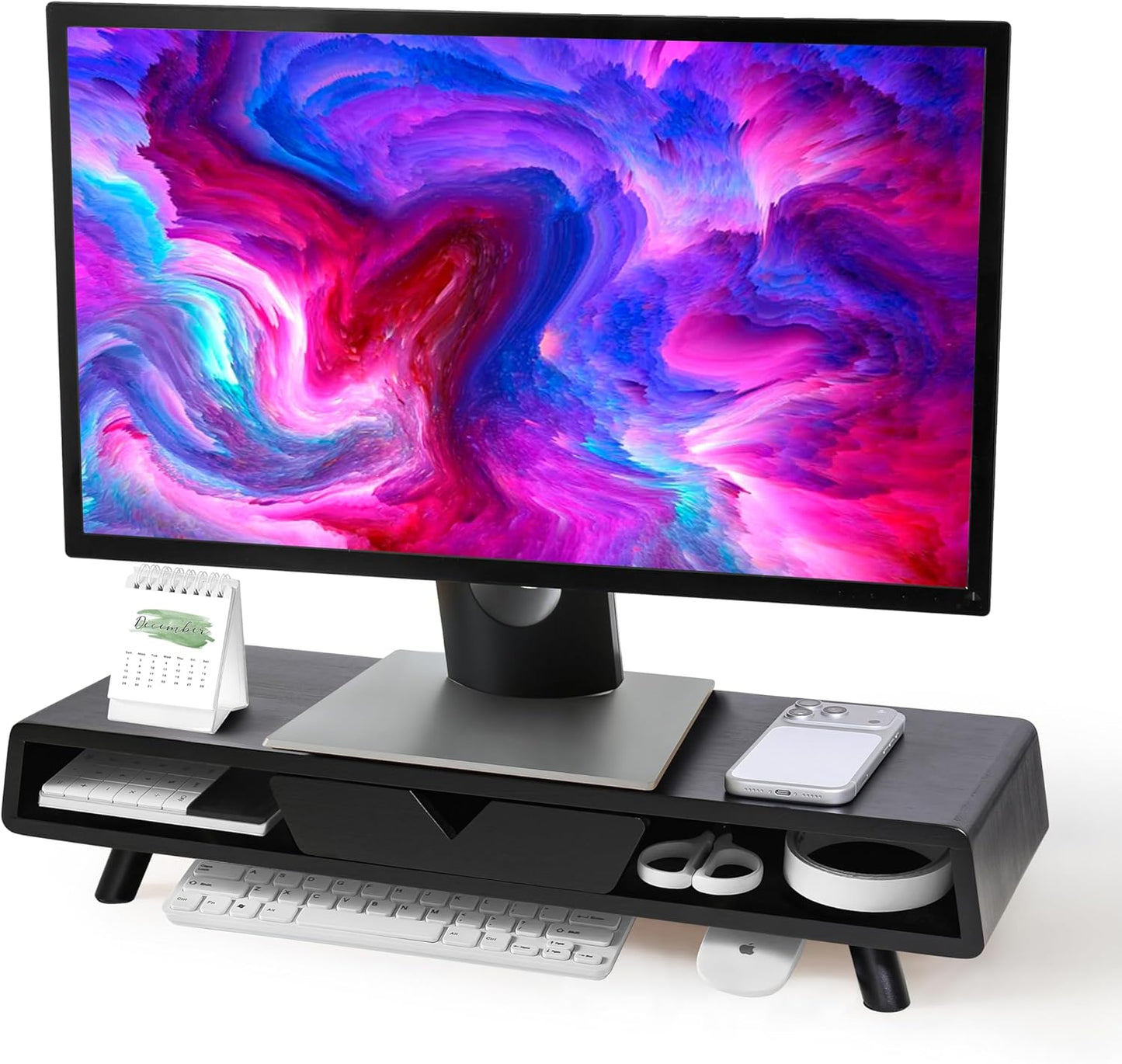 Homerays Monitor Stand with Drawer, Exquisite Computer Monitor Stand for Desk, Ergonomic Wood Monitor Stand Riser for Computer,Laptop,Printer,TV,Bamboo,White