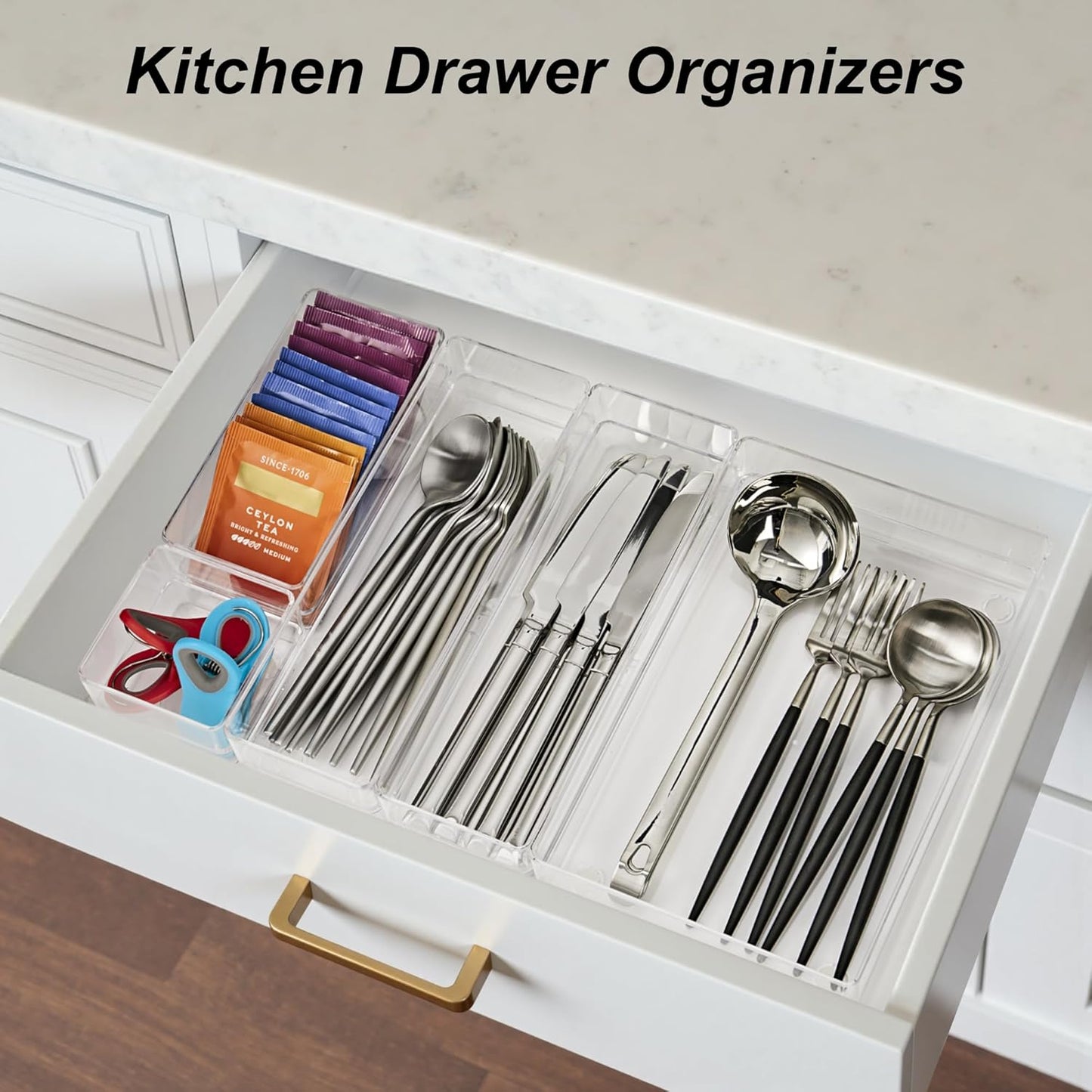 SMARTAKE 7-Piece Drawer Organizer with Non-Slip Silicone Pads, 4-Size Desk Drawer Organizer Trays Storage Tray for Makeup, Jewelries, Utensils in Bedroom Dresser, Office and Kitchen (Clear)