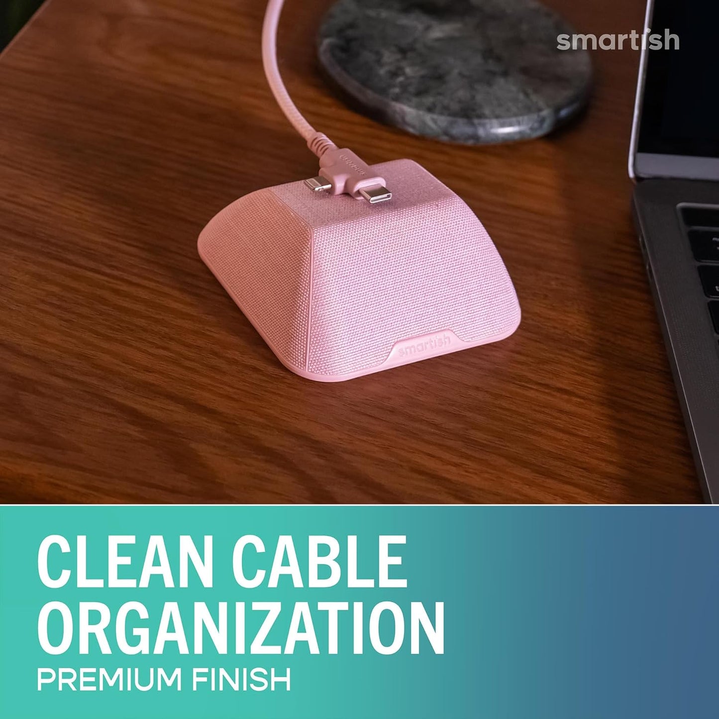 Smartish® Magnetic Cord Holder - Cable Wrangler Organizer with Magnet Clips for Charger Management on Desktop, Nightstand for USB-C + Lightning - Lightly Toasted Beige
