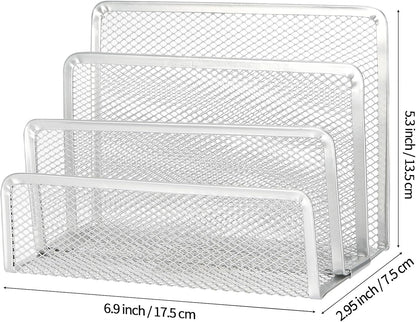 2 Pieces Desk Mail Organizer, Metal Mesh Small File Holders Letter Organizer, Bill/Document/Filing/Folders/Paper Organizer for Desktop (BLACK-2PCS)