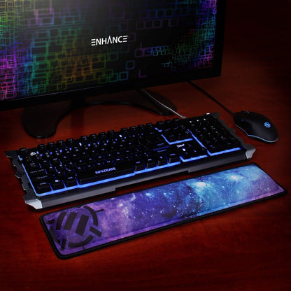 ENHANCE Keyboard Wrist Rest - Keyboard Wrist Support with Memory Foam Pad and Premium Anti-Fray Stitching - Fits Full Size Boards Helps with Pain for PC, Laptop, Office Typing - Galaxy