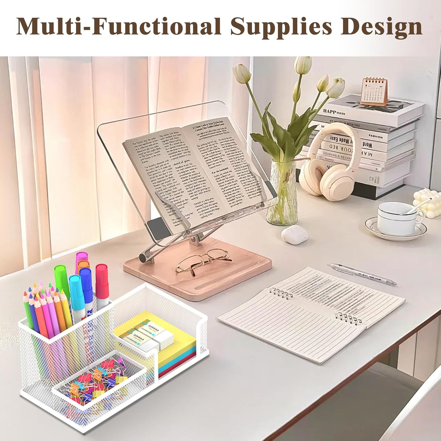 SUPEASY Pen Holder Desk Organizer, Office Supplies Pencil Holder with 3 Compartments, Desk Accessories and Workspace Organizers for Home School Classroom, Black