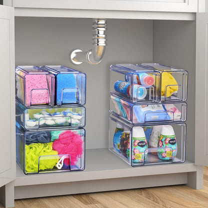 Sorbus Medium Clear Stackable Storage Drawers – 2-Pack Plastic Organizer Bins with Handles – Pull-Out Stackable Drawers for Bathroom Closet, Medicine, Cabinet, Pantry Storage, Baby Bottle Organizer