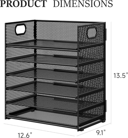 Subekyu 6 Tier Office File Paper Desk Tray Organizer with Handle, Stackable Slide Mesh Letter Tray Folder Blue Desk Organizer, Desktop Document Sorter for Classroom, Office, Home Supplies Storage
