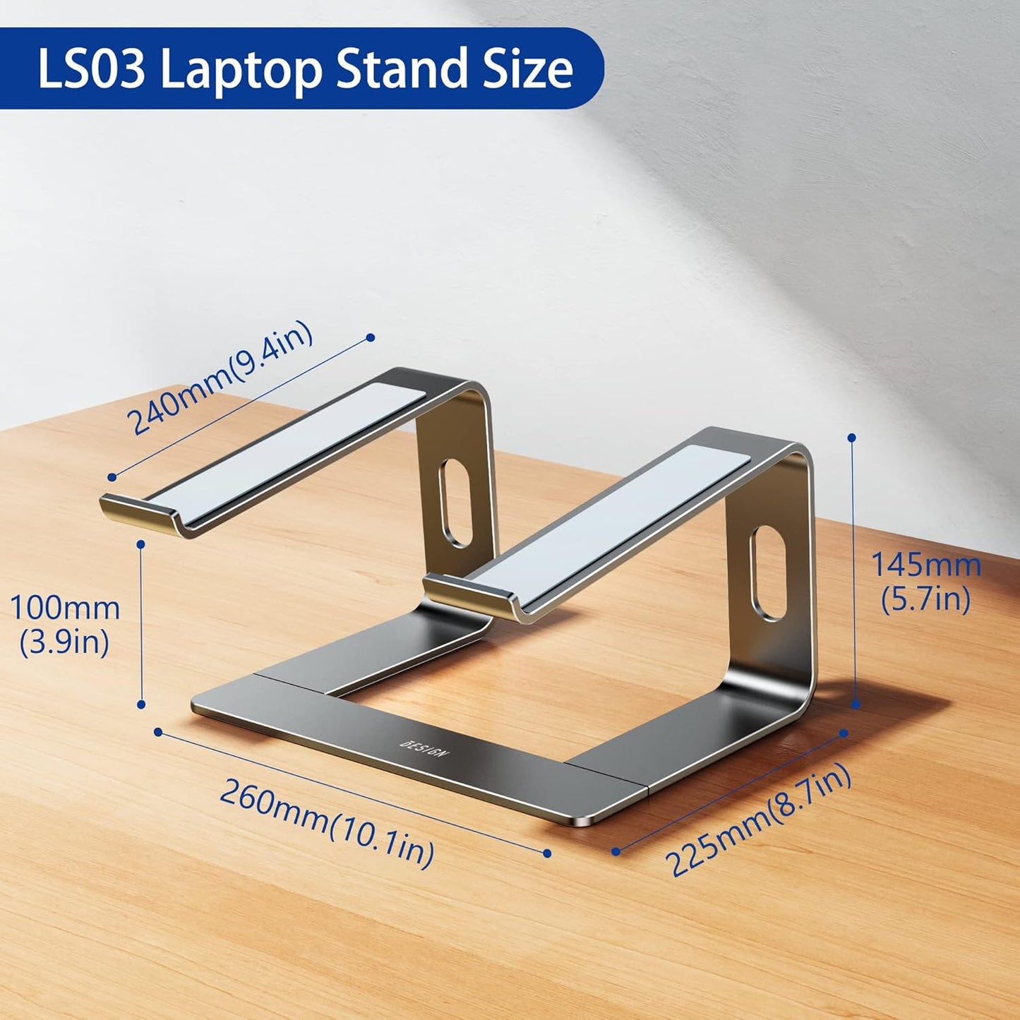 BESIGN LS03 Aluminum Laptop Stand, Ergonomic Detachable Computer Stand, Notebook Riser, Laptop Mount Compatible with Air, Pro, Dell, HP, Lenovo More 10-15.6" Laptops, Silver