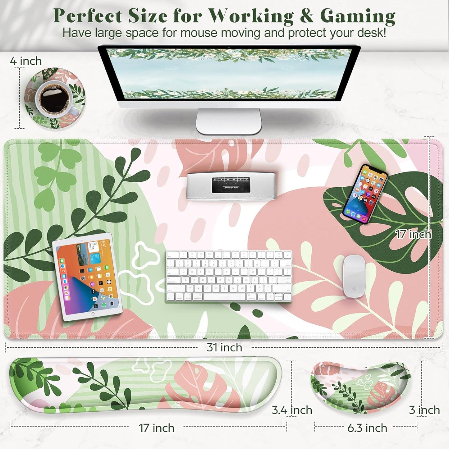 Gimars Upgrade Enlarge Silky and Superfine Fabric Gel Memory Foam Keyboard Wrist Rest Set, Ergonomic Keyboard Mouse Wrist Support for Typing Pain Relief, Comfort for Office, Gaming, Computer