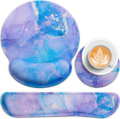 Mouse Pad with Wrist Rest Set, Qomolama 3-in-1 Wrist Support Mouse Pad Set, Floral Gaming Mousepad with Anti-Skid Base,Ergonomic Mouse Pad,Memory Foam Keyboard Gel Wrists Rest