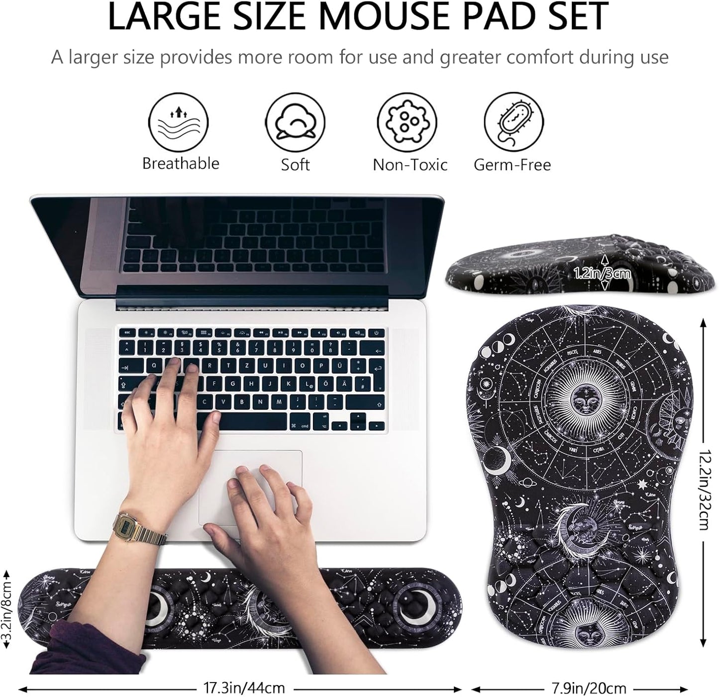 Mouse Pad Wrist Support, Laokiiy 2 in1 Keyboard Wrist Rest+ Ergonomic Mouse Pad, Non-Slip Wrist Rest for Computer Keyboard, Made Easy Typing & Relieve Wrist Pain（Banana Leaf Green）