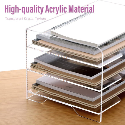 SANRUI 4 Tier Clear Desk Paper Letter Organizer Trays, A4 Stackable File Document Tray, Acrylic Desk Organizers and Accessories Sorter, Workspace Office Supplies Organizers,12.4inx8.86inx6.64in