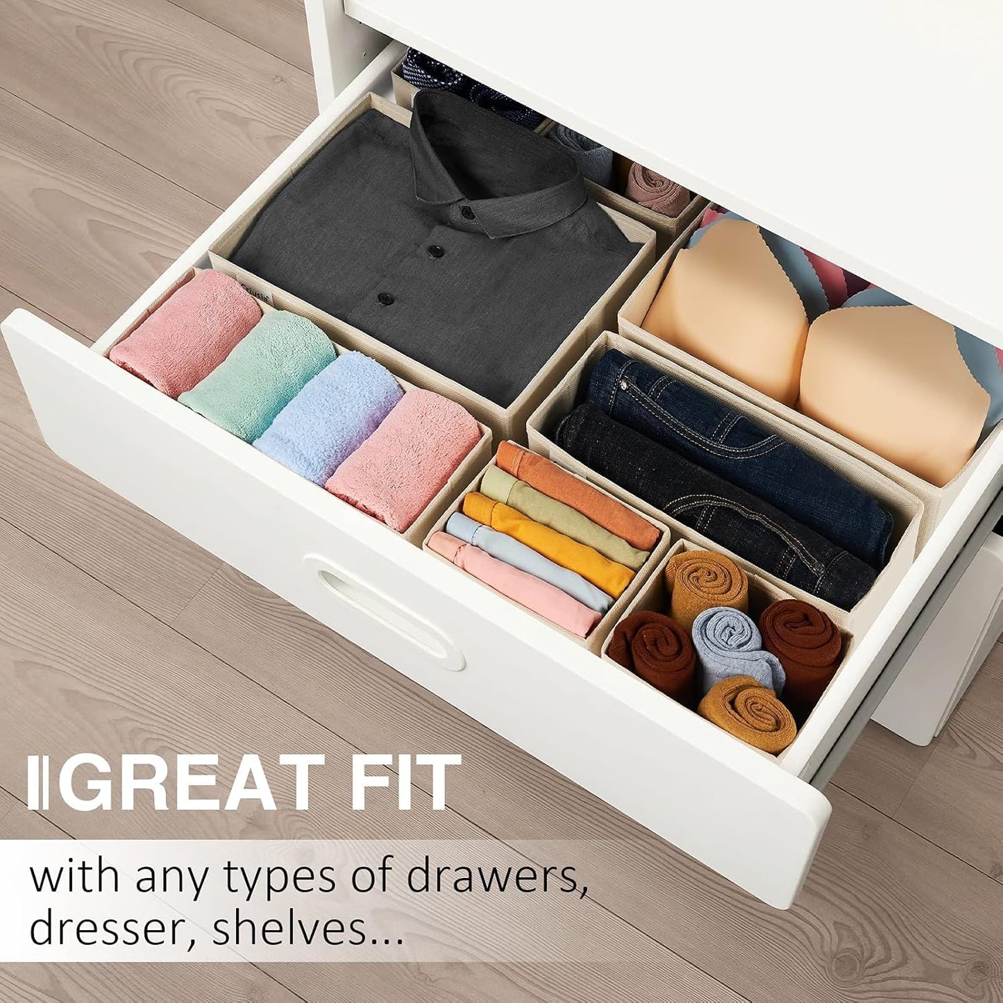 Criusia Drawer Organizer Clothes, 8 Pack Underwear Organizer, Foldable Closet Organizers and Storage Dresser Dividers for Clothes, Socks, Scarves, Ties (Gray)
