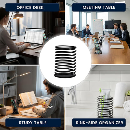 Black Pen Holder for Desk | 3 Compartment Organizer Desk for Pen, Pecils, Makeup Brushes, Tooth Brushes | Cute Pencil Cup Desk Organizers and Accessories for Office, Home, Classroom, Teacher Desks