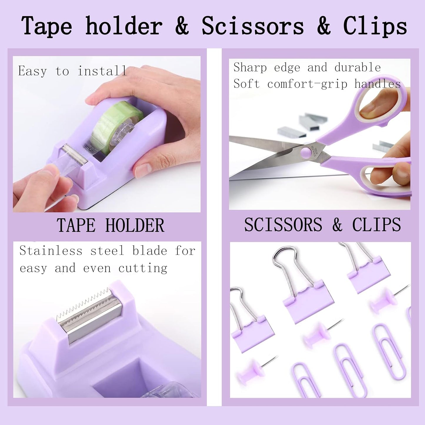 Gold Desk Accessories, Office Desk Organizers and Accessories 360°Pen Holder Acrylic Stapler Set, Phone Holder, Ballpoint Pen, Scissor, Binder Clips, Ruler, Transparent Glue, Sticky Note and Staples.