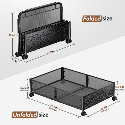 PHINOX Under Bed Storage Containers with Wheels, Under Bed Shoe Storage Organizer Drawer, Tool-free Assembly Metal Storage Containers for Bedroom Clothes Shoes Blankets -2PCK