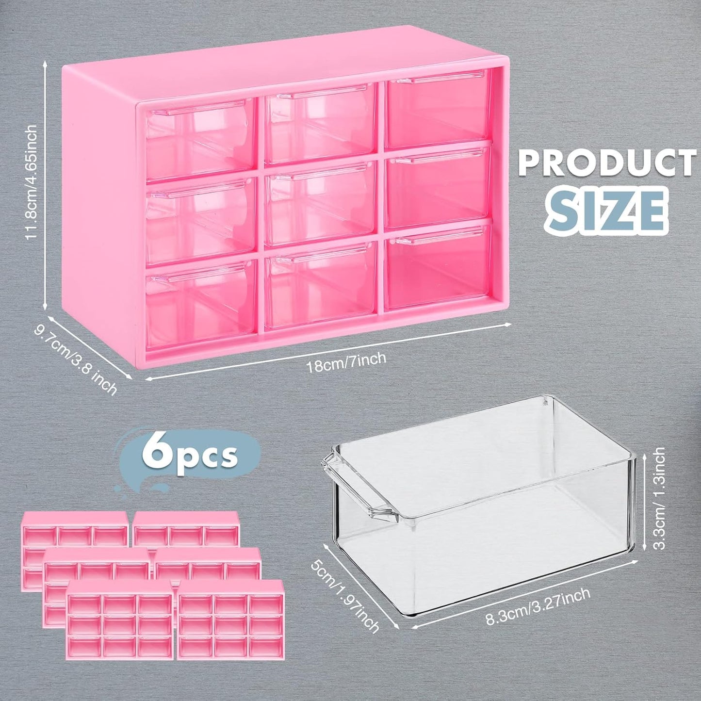 Amyhill 6 Pcs Mini Drawer Organizer Small Organizer with 9 Drawers Plastic Desktop Craft Storage Box for Office Home Room Jewelry Cosmetics Collection(White)
