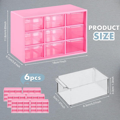 Amyhill 6 Pcs Mini Drawer Organizer Small Organizer with 9 Drawers Plastic Desktop Craft Storage Box for Office Home Room Jewelry Cosmetics Collection(White)