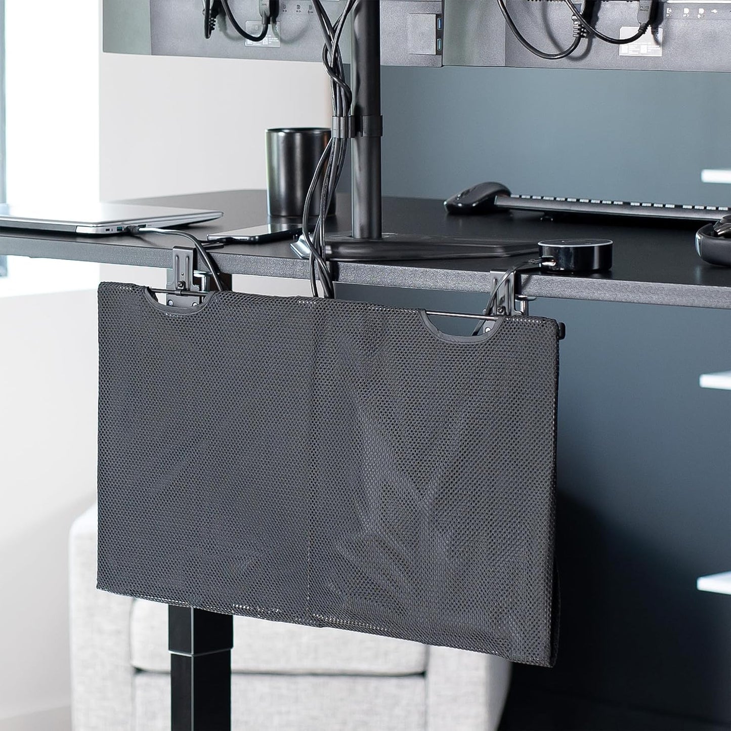 VIVO 48 Inch Clamp-on Privacy and Cable Management Organizer Sleeve, Wire Hider Kit Panel System, Desk Skirt, Black, DESK-SKIRT-48P