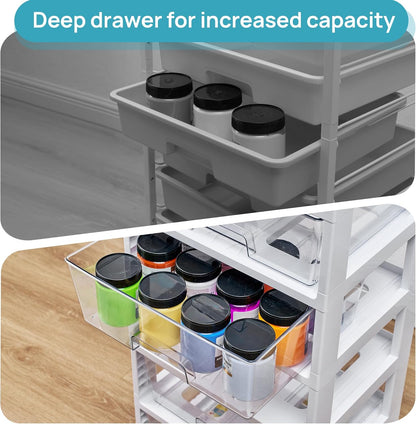 Vtopmart Plastic Drawer Storage Rolling Cart with Wheels, 4-Tier Drawer Organizer for Art Crafts Supplies, Home Office Supplies, Toys, Under Desk Storage for Office, Craft Room, Bedroom, Classroom