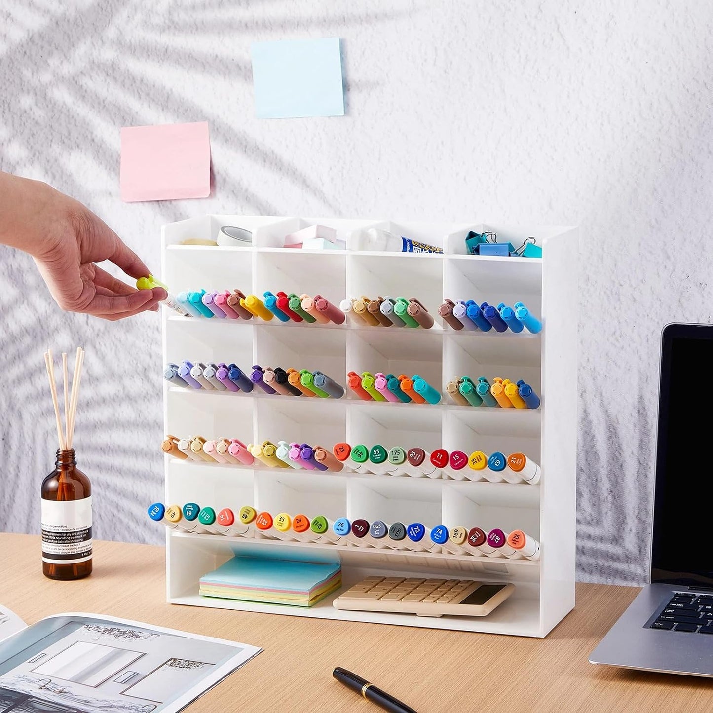 MotiMind Acrylic Pen Organizer Storage for 250 Markers Vertical Marker Organizer Acrylic Pen Display Holder for Office Desk Desktop Stationery Pencil Storage, Clear, 13 x 4 x 12.4 Inch