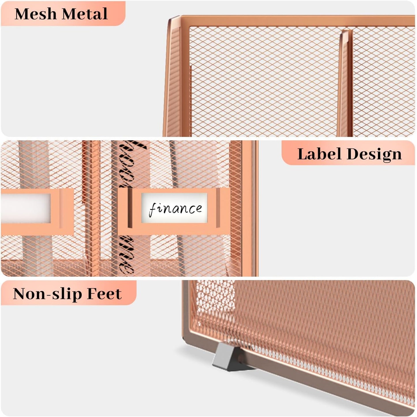 SUPEASY Desk Organizers Metal Desk Magazine File Holder with 5 Vertical Compartments Rack File Organizer for Office Desktop, Classroom, Home Workspace, Black