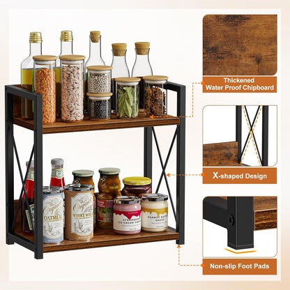 Giikin Countertop Shelf Organizer, 2 Tier Kitchen Spice Rack Organizer for Countertop, Wood Coffee Counter Shelf Organizer for Home (Bamboo, S)