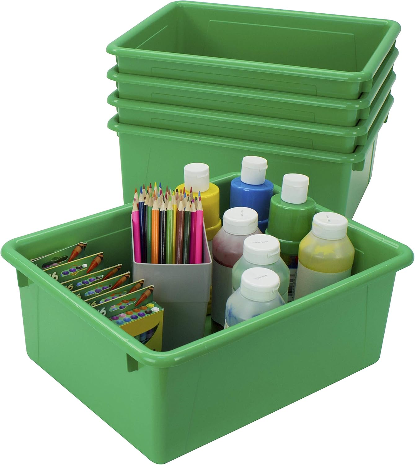Storex Letter Size Flat Storage Tray – Organizer Bin for Classroom, Office and Home, Clear, 5-Pack (62531A05C), 10 x 13 x 3 Inches