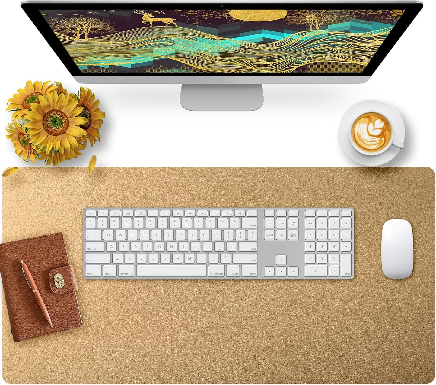 Bloss Leather Desk Pad and Keyboard Wrist Rest, Large Mouse Pad + Keyboard Pad+Mouse Wrist Support, Non-Slip Desk Mat Protector for Office, Home(31.5×15.7 Inches,Beige)