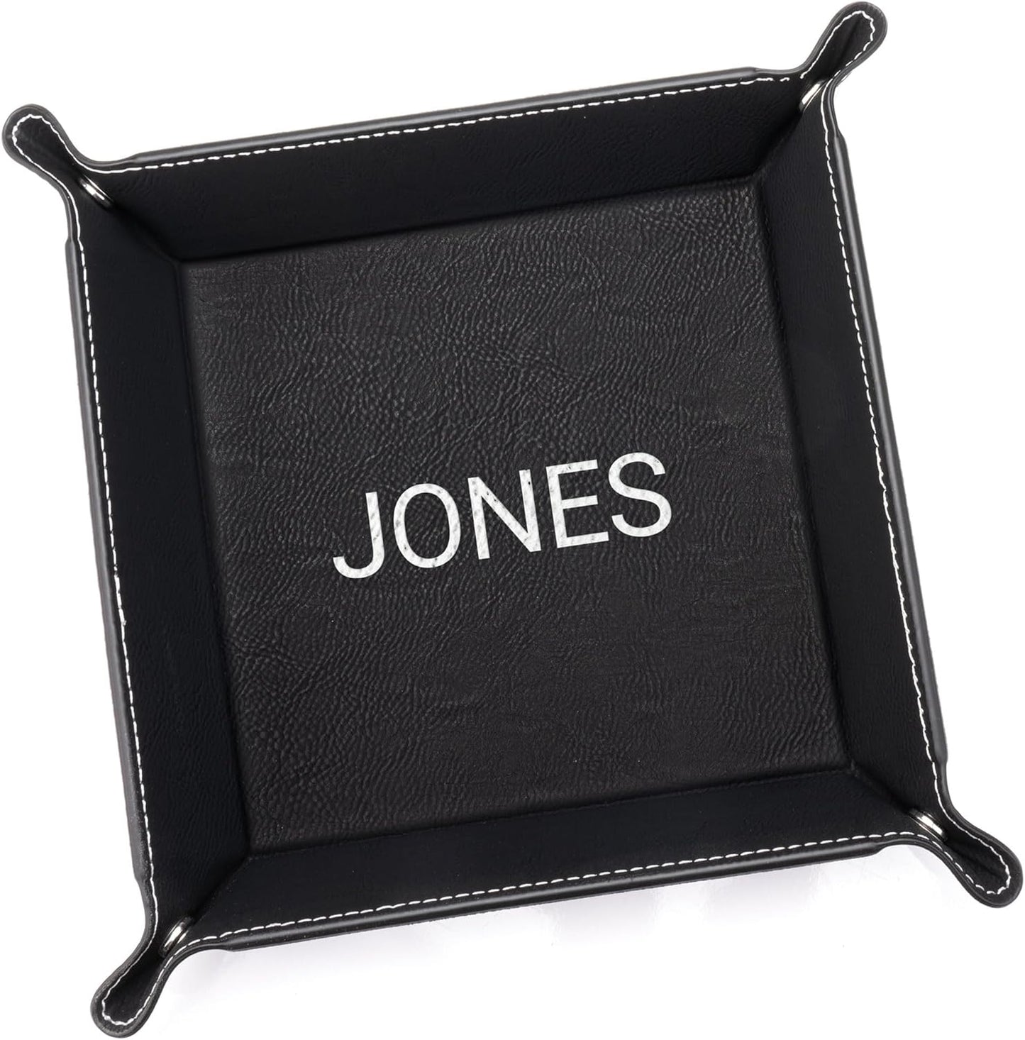 Lifetime Creations Monogrammed Valet Tray for Men (Brown) - Personalized Vegan Leather Catch All, Nightstand Desktop Desk Organizer for Coins, Keys, Watch