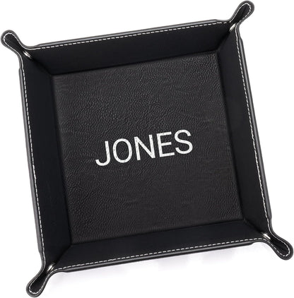 Lifetime Creations Monogrammed Valet Tray for Men (Brown) - Personalized Vegan Leather Catch All, Nightstand Desktop Desk Organizer for Coins, Keys, Watch