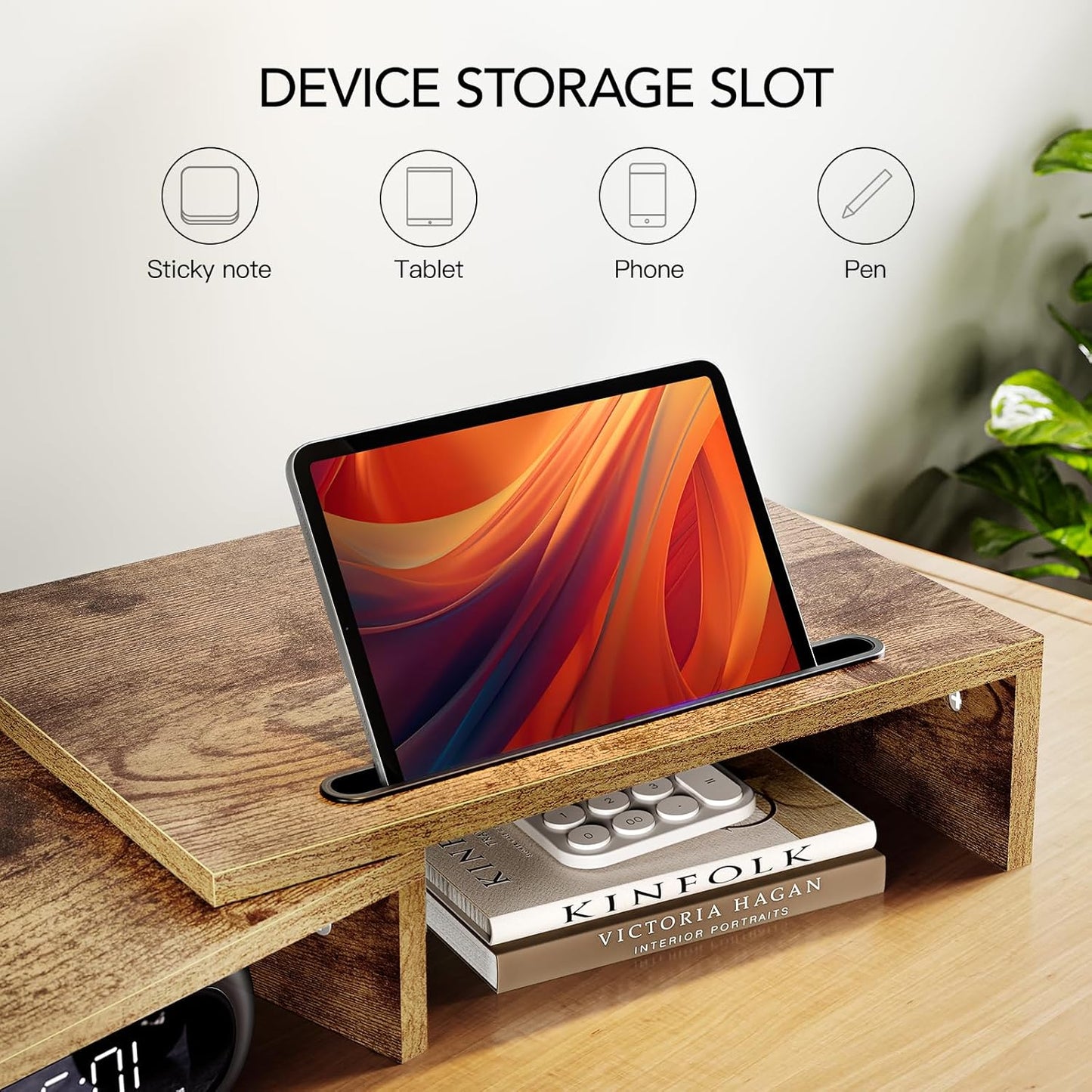 AMERIERGO Dual Monitor Stand Riser for 2 Monitors, Monitor Stand for Desk, Adjustable Computer Monitor Stand with 2 Slot, Multifunctional Desktop Organizer Stand for Laptop, PC, Computer, Printer