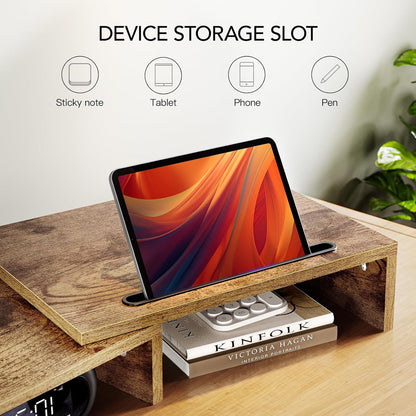 AMERIERGO Dual Monitor Stand Riser for 2 Monitors, Monitor Stand for Desk, Adjustable Computer Monitor Stand with 2 Slot, Multifunctional Desktop Organizer Stand for Laptop, PC, Computer, Printer