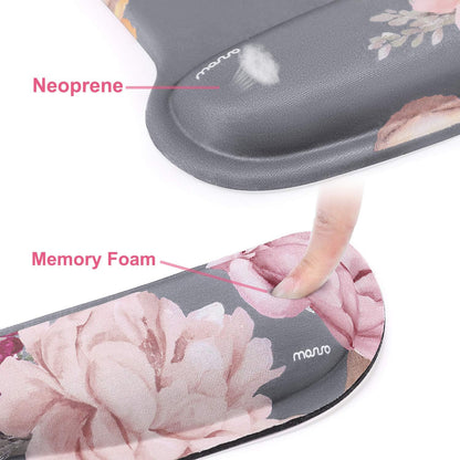 MOSISO Wrist Rest Support for Mouse Pad & Keyboard Set, Peony Ergonomic Mousepad Non-Slip Base Home/Office Pain Relief & Easy Typing Cushion with Neoprene Cloth & Raised Memory Foam, Black