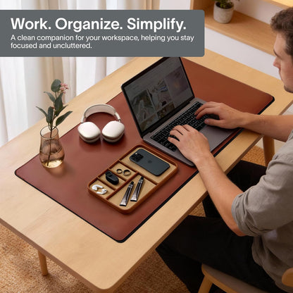 Nordik Leather Valet Tray - Sand Brown - 9.5 x 7.9 Inch Medium Vegan Leather Tray - Stylish Nightstand Organizer for Men - Modern Bedside Caddy - EDC Catchall for Key Watch Wallet Jewellery