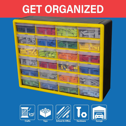 Akro-Mils 24-Drawer Plastic Drawer Storage Cabinet for Garage Organization, Bead Organizer, Building Bricks Storage, Teacher Toolbox, Makeup Organizer, 20" W x 6" D x 16" H, 10124 Black